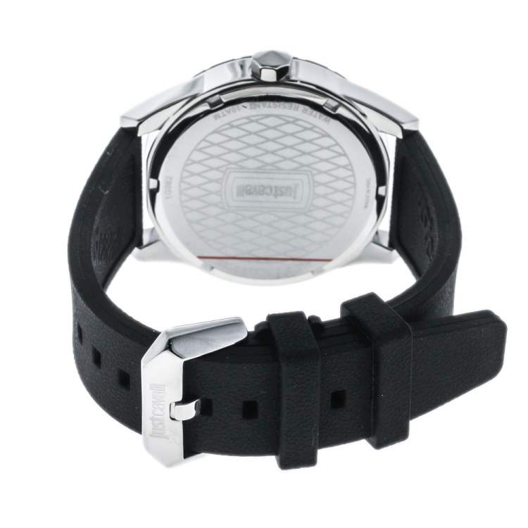 Pre Owned Just Cavalli Silver Stainless Steel Rubber 1G082 Women's Wristwatch 42 mm