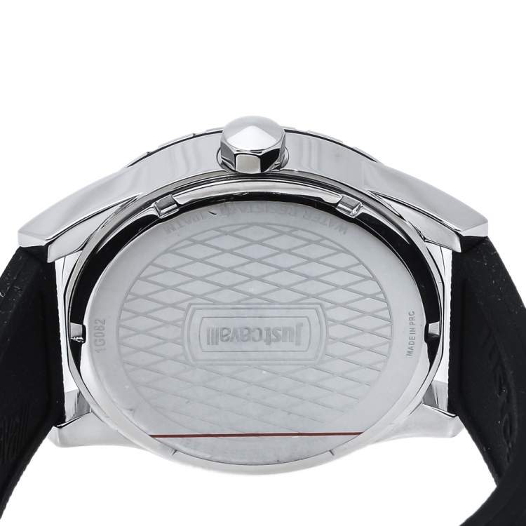 Pre Owned Just Cavalli Silver Stainless Steel Rubber 1G082 Women's Wristwatch 42 mm