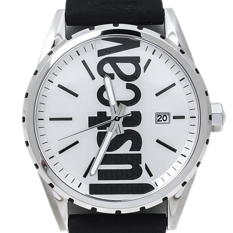 Pre Owned Just Cavalli Silver Stainless Steel Rubber 1G082 Women's Wristwatch 42 mm