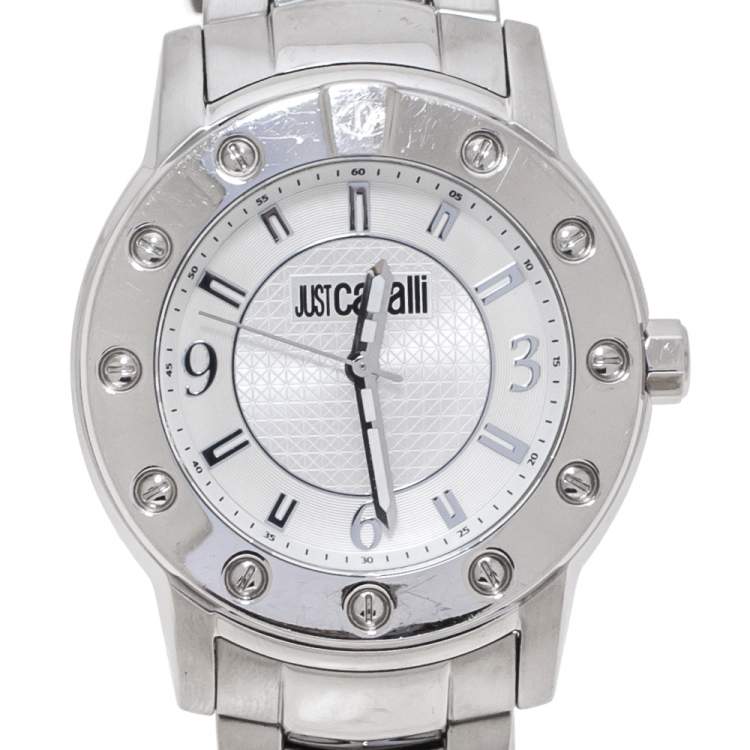 Pre Owned Just Cavalli Silver Stainless Steel R7253661115 Men's Wristwatch 41 mm