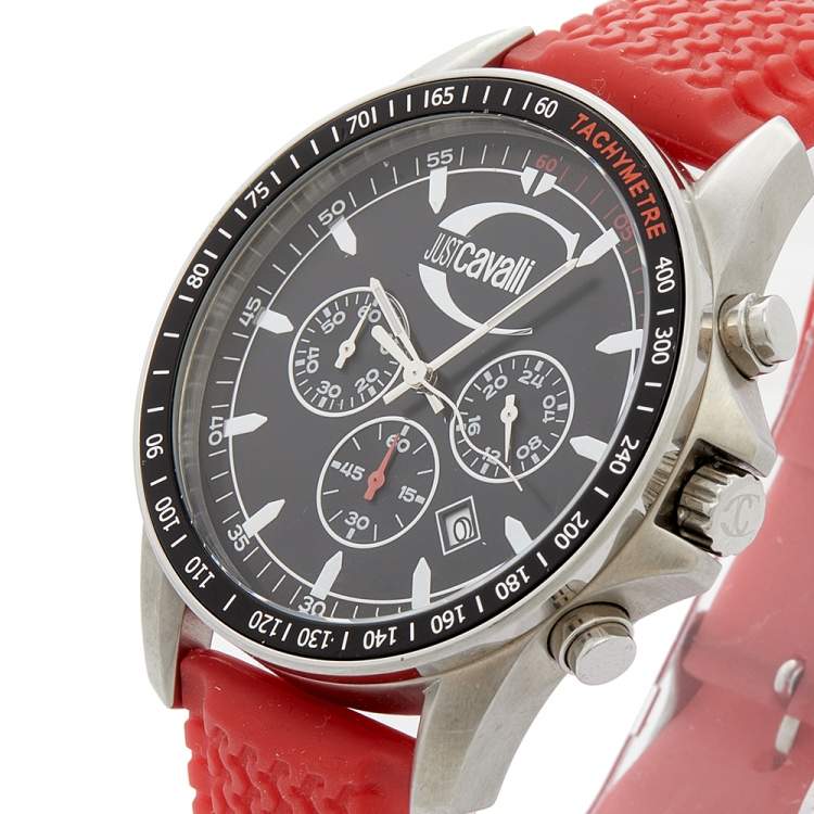 Pre Owned  Just Cavalli Black Stainless Steel Rubber R7271693225 Men's Wristwatch 44 mm 