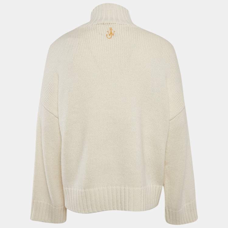Pre Owned JW Anderson Off-White Wool Patch Pocket Detail High Neck Sweater M