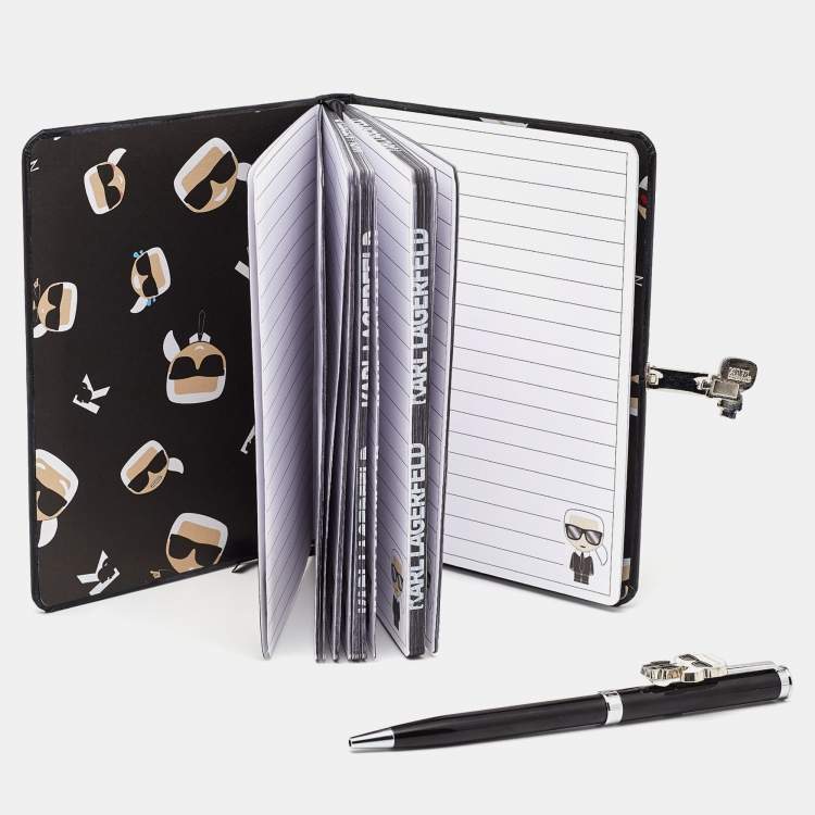 Pre Owned Karl Lagerfeld Ikonik Silver Tone Book and Pen Set
