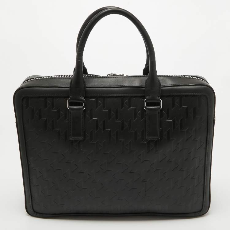 Pre Owned Karl Lagerfeld Black Leather K/Loom Briefcase