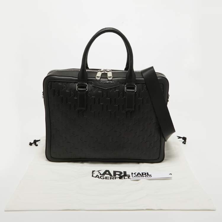 Pre Owned Karl Lagerfeld Black Leather K/Loom Briefcase