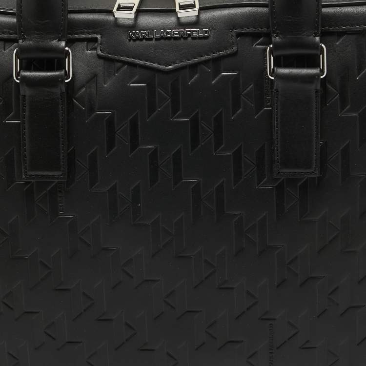 Pre Owned Karl Lagerfeld Black Leather K/Loom Briefcase