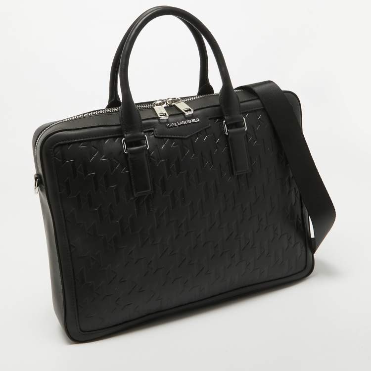 Pre Owned Karl Lagerfeld Black Leather K/Loom Briefcase