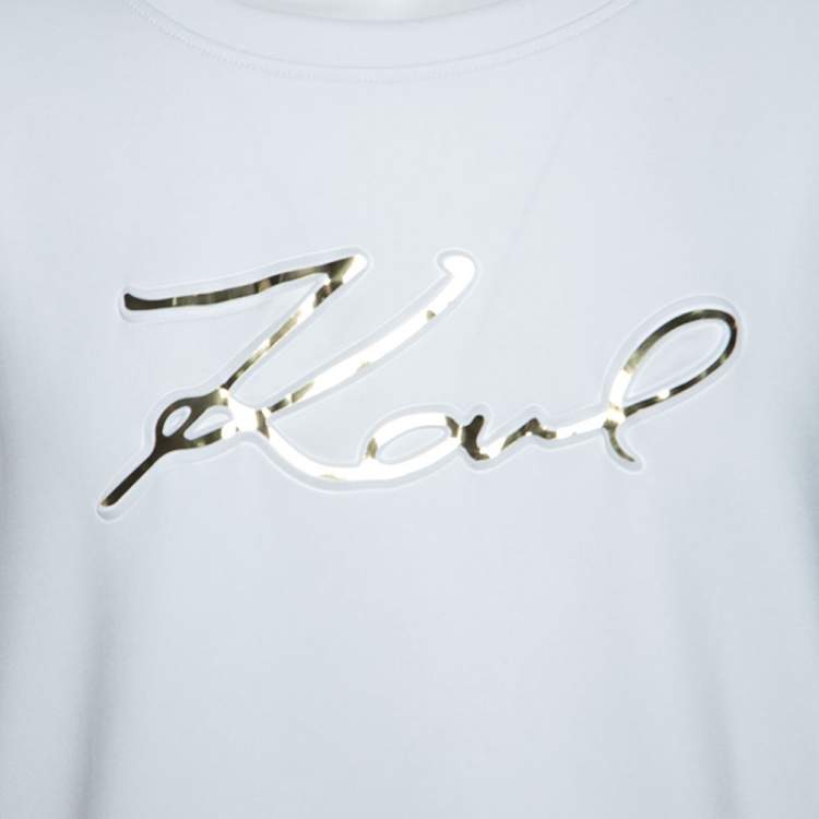 Pre Owned Karl Lagerfeld White Logo Applique Scuba Jersey Sweatshirt L