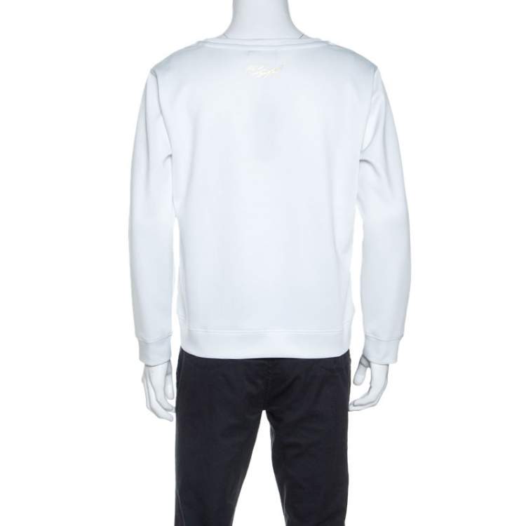 Pre Owned Karl Lagerfeld White Logo Applique Scuba Jersey Sweatshirt L