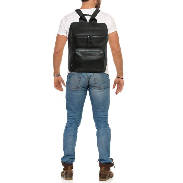 مملوكة مسبقًا Karl Lagerfeld Black Leather Front Pocket Backpack