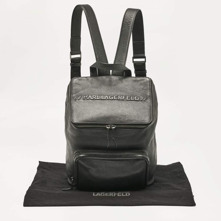 مملوكة مسبقًا Karl Lagerfeld Black Leather Front Pocket Backpack