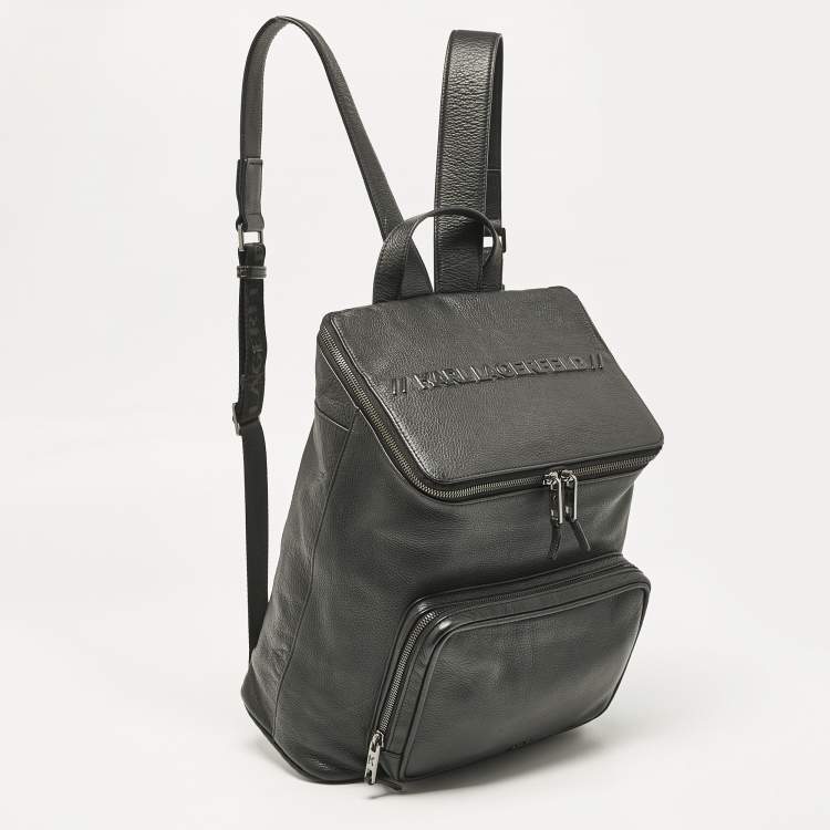 مملوكة مسبقًا Karl Lagerfeld Black Leather Front Pocket Backpack
