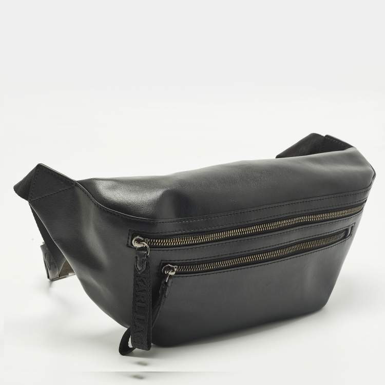 Pre Owned Karl Lagerfeld Double Zip Black Leather Belt Bag