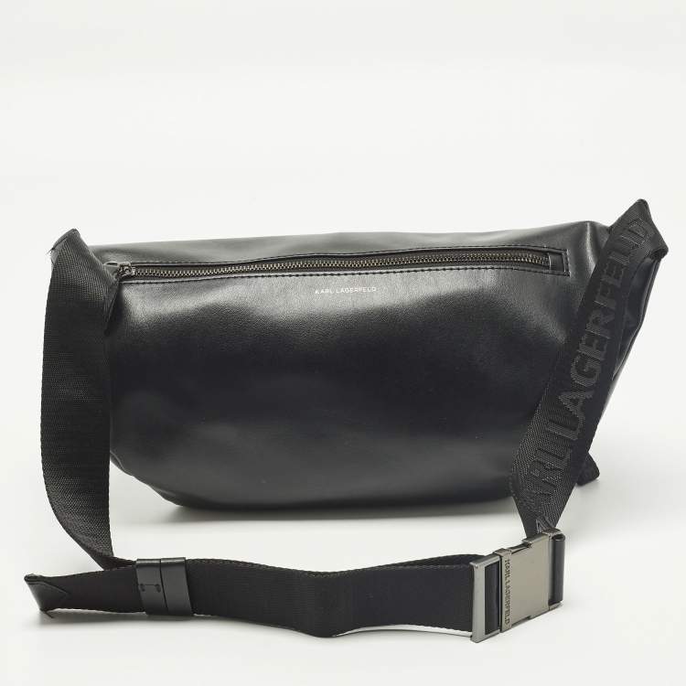 Pre Owned Karl Lagerfeld Double Zip Black Leather Belt Bag