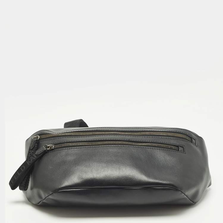 Pre Owned Karl Lagerfeld Double Zip Black Leather Belt Bag