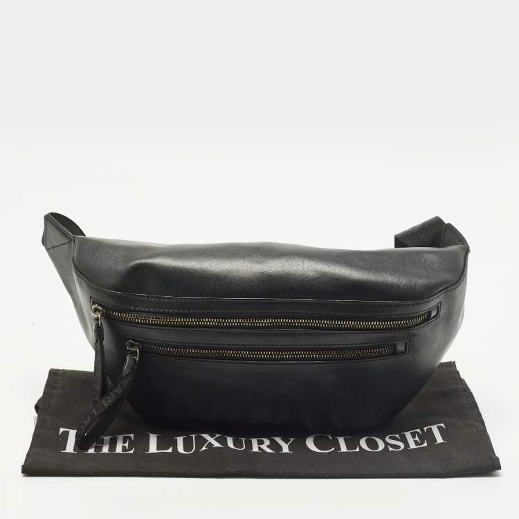 Pre Owned Karl Lagerfeld Double Zip Black Leather Belt Bag