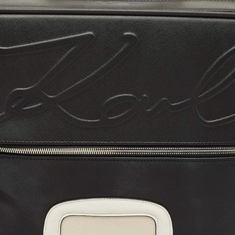 Pre Owned Karl Lagerfield Black Coated Canvas K/IKONIC Trolley bag