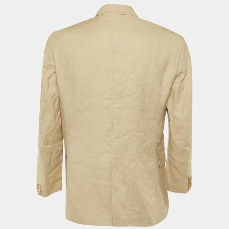 Pre Owned Kenzo Homme Beige Cotton & Linen Blend Single Breasted Blazer L