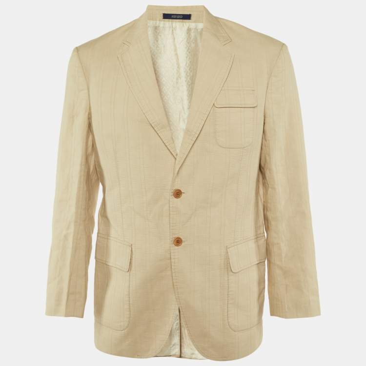 Pre Owned Kenzo Homme Beige Cotton & Linen Blend Single Breasted Blazer L