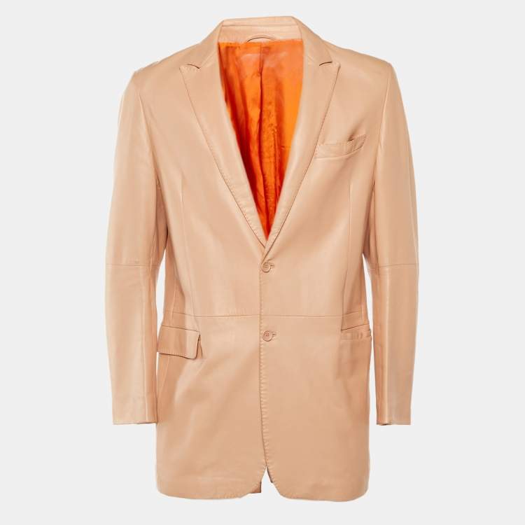 مملوكة مسبقًا Kenzo Homme Peach Leather Two Buttoned Jacket XXL