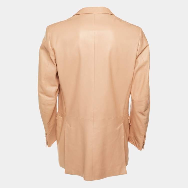 مملوكة مسبقًا Kenzo Homme Peach Leather Two Buttoned Jacket XXL