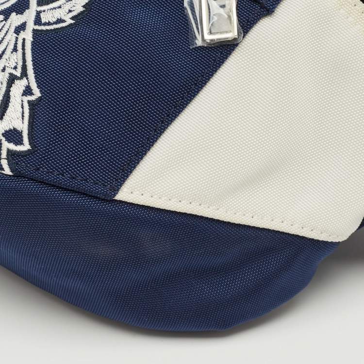 Pre Owned Kenzo Navy Blue/White Nylon Tiger Embroidered Belt Bag