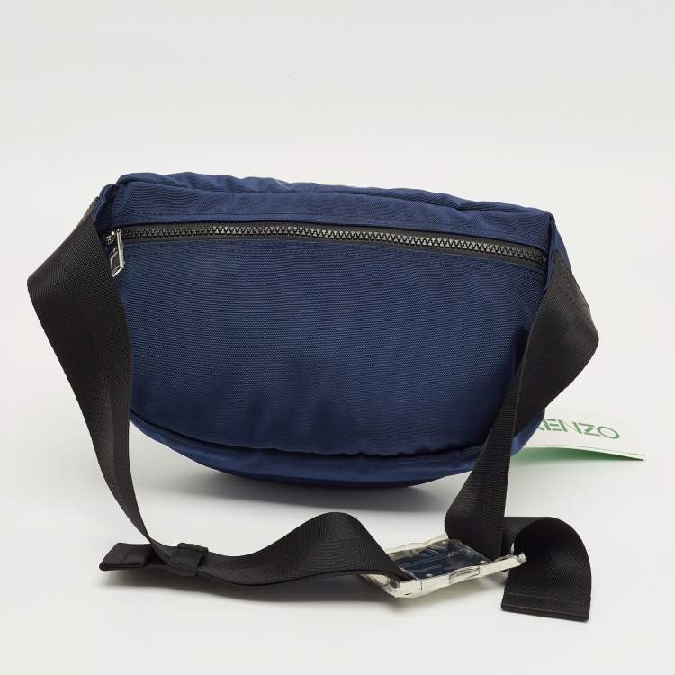 Pre Owned Kenzo Navy Blue/White Nylon Tiger Embroidered Belt Bag