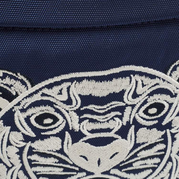 Pre Owned Kenzo Navy Blue/White Nylon Tiger Embroidered Belt Bag