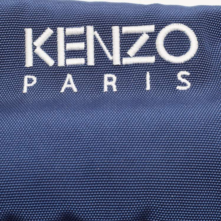 Pre Owned Kenzo Navy Blue/White Nylon Tiger Embroidered Belt Bag