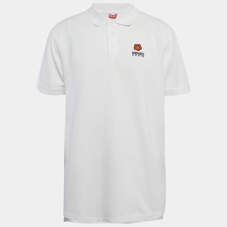 مملوكة مسبقًا Kenzo White Boke Flower Applique Pique Crest Classic T-Shirt L