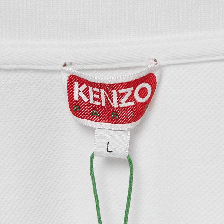 مملوكة مسبقًا Kenzo White Boke Flower Applique Pique Crest Classic T-Shirt L
