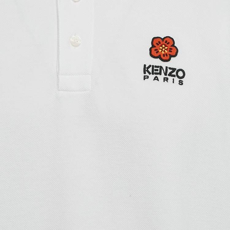 مملوكة مسبقًا Kenzo White Boke Flower Applique Pique Crest Classic T-Shirt L
