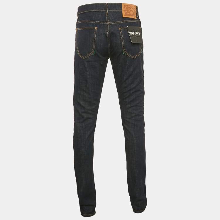 Pre Owned Kenzo Navy Blue Denim Roll-Up Slim Jeans S Waist 31"