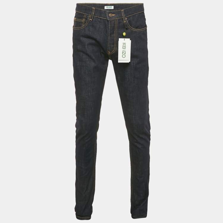 Pre Owned Kenzo Navy Blue Denim Roll-Up Slim Jeans S Waist 31"