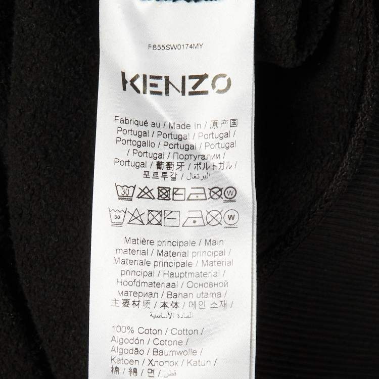Pre Owned Kenzo Black Tiger Print Cotton Crew Neck Sweater L