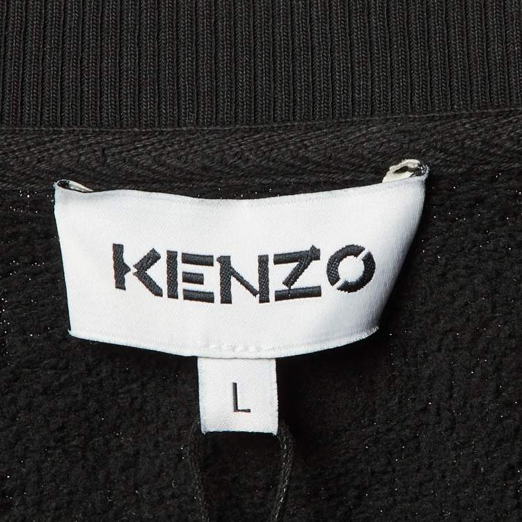 Pre Owned Kenzo Black Tiger Print Cotton Crew Neck Sweater L