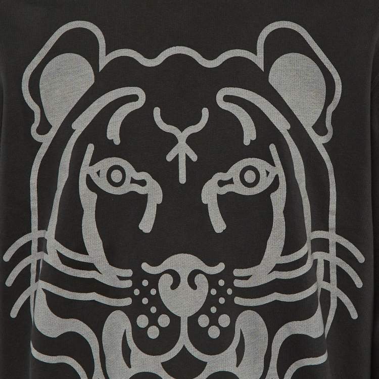 Pre Owned Kenzo Black Tiger Print Cotton Crew Neck Sweater L