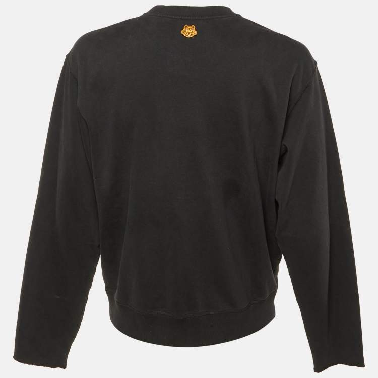 Pre Owned Kenzo Black Tiger Print Cotton Crew Neck Sweater L