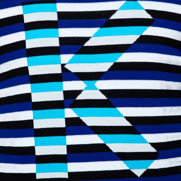 Pre Owned Kenzo French Blue Striped Intarsia Logo Knit Jumper M