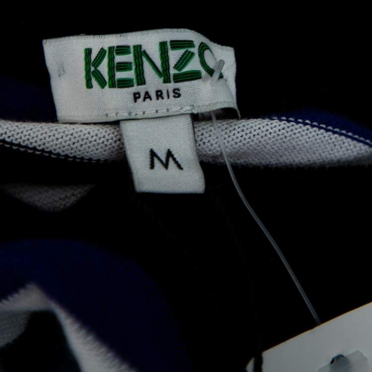 Pre Owned Kenzo French Blue Striped Intarsia Logo Knit Jumper M