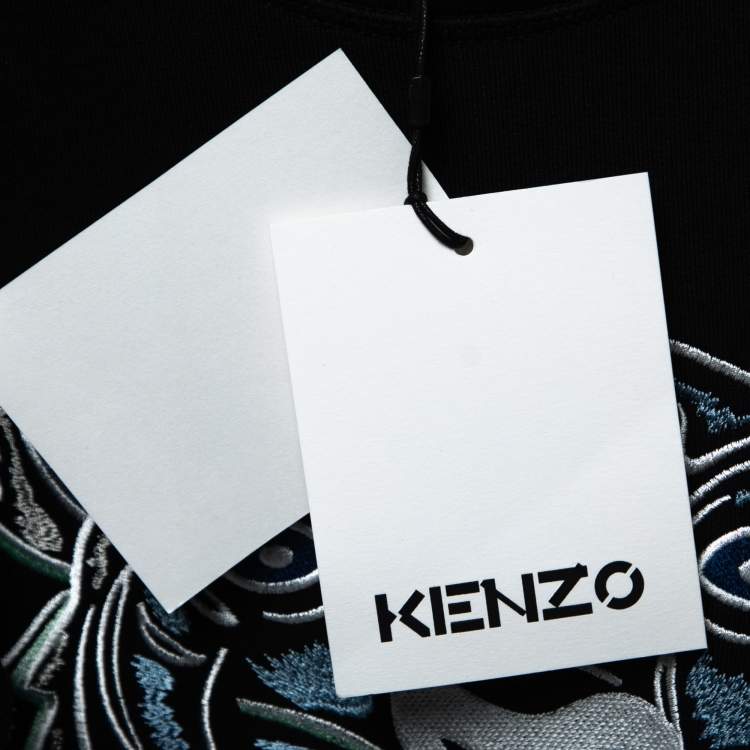 Pre Owned Kenzo Black Tiger Logo Embroidered Cotton Sweatshirt S