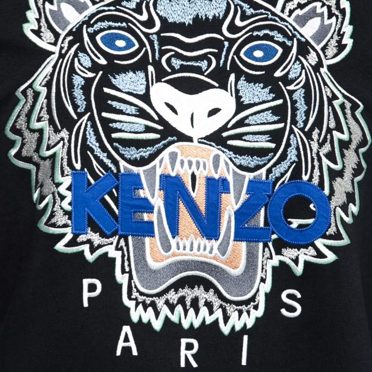 Pre Owned Kenzo Black Tiger Logo Embroidered Cotton Sweatshirt S