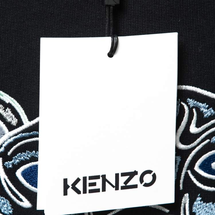 Pre Owned Kenzo Black Tiger Logo Embroidered Cotton Sweatshirt L