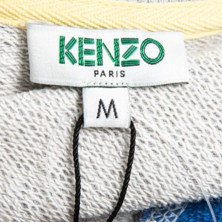 Pre Owned Kenzo Grey & Blue Cotton Tiger Embroidered Sweatshirt M