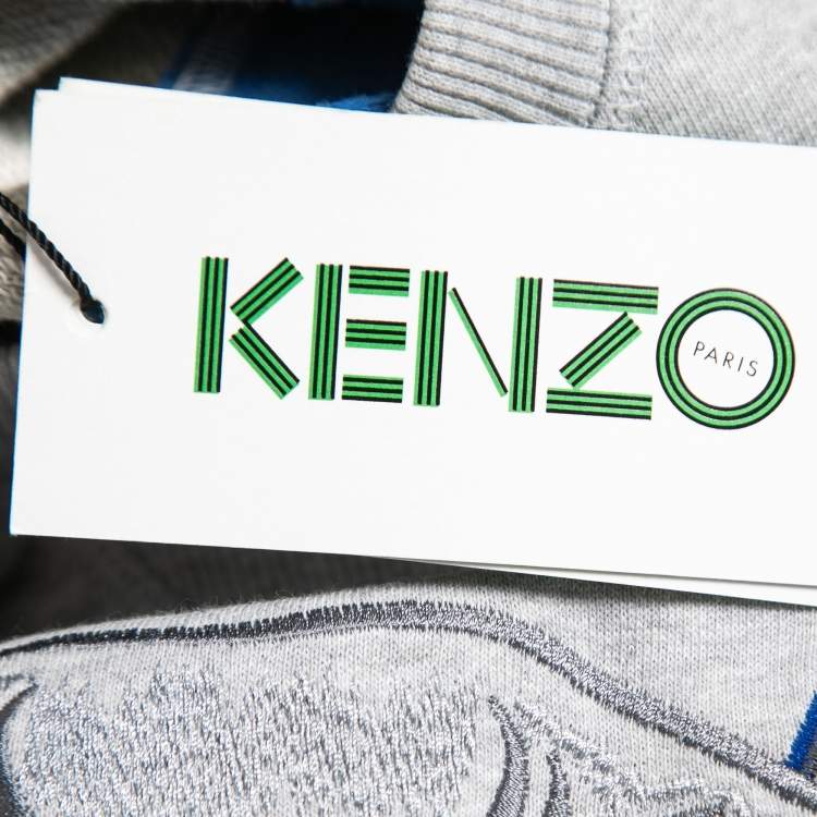 Pre Owned Kenzo Grey & Blue Cotton Tiger Embroidered Sweatshirt M
