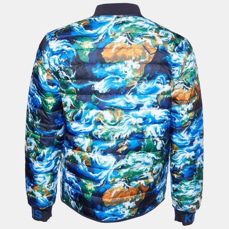 Pre Owned Kenzo Blue Printed Quilted Reversible Jacket M
