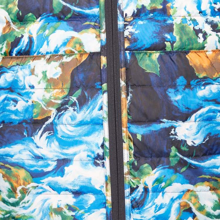 Pre Owned Kenzo Blue Printed Quilted Reversible Jacket M