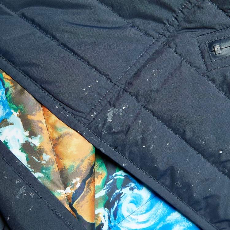 Pre Owned Kenzo Blue Printed Quilted Reversible Jacket M
