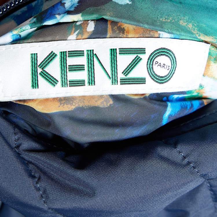 Pre Owned Kenzo Blue Printed Quilted Reversible Jacket M