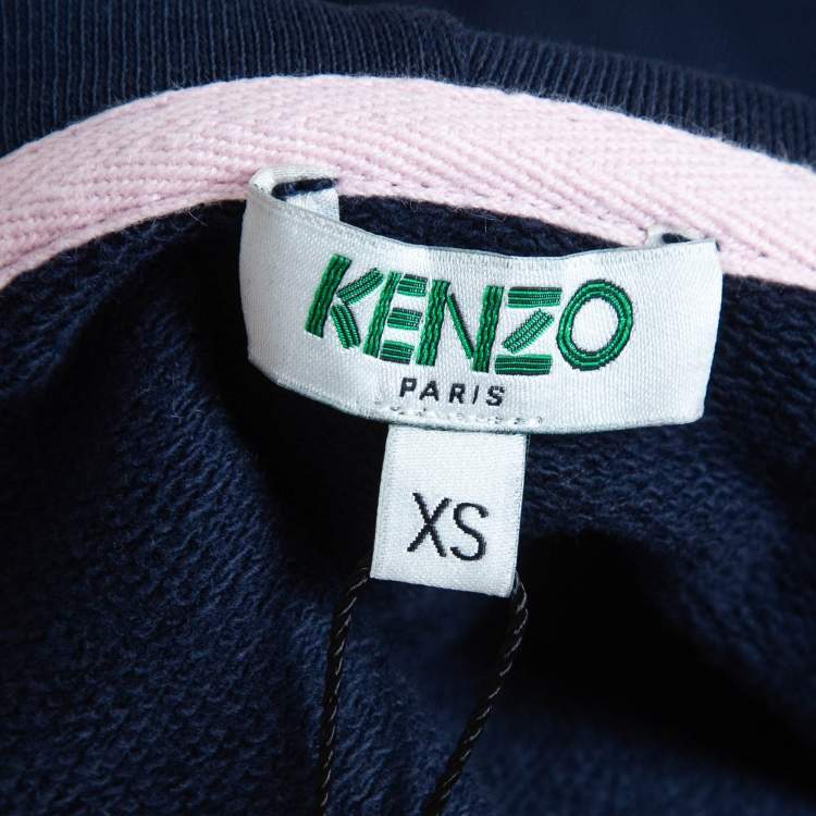 Pre Owned Kenzo Navy Blue Cotton Floral Tiger Motif Oversized Hoodie XS